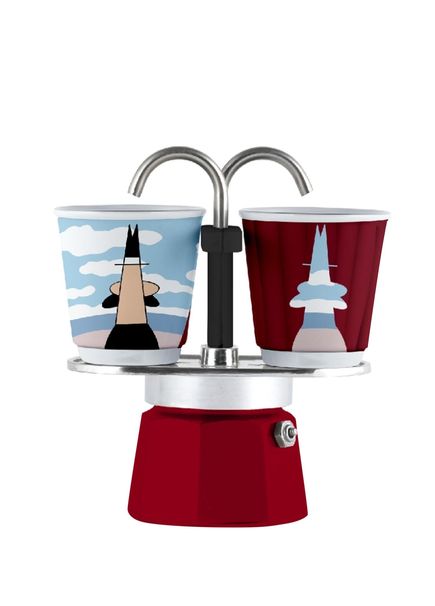 Mini Express Red Mokapot Liechtenstein and 2 Espresso Cups