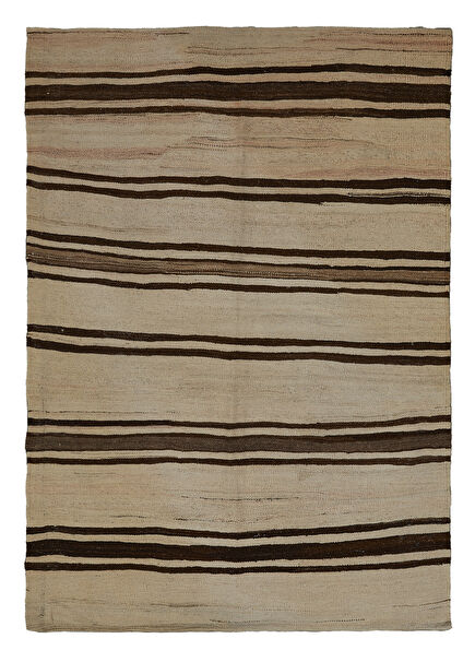 Anatolian Beige Brown Wool Loom Kilim