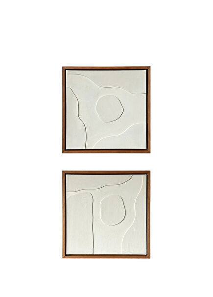 Sun & Moon Ahşap Çerçeveli Krem Rengi 2'li Tablo Seti