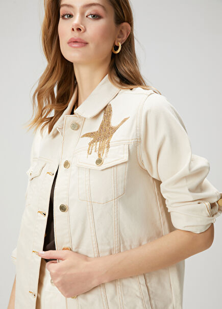 Ecru Embellished Denim Jacket