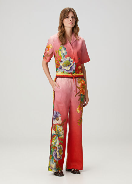 Inez Pink Floral Linen Trousers