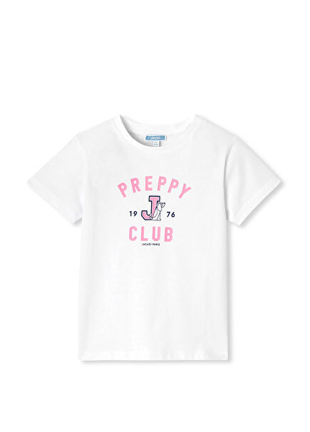 Baskılı Beyaz Kısa Kollu Kız Çocuk T-shirt