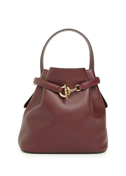 Burgundy Women's Smocked Leather Bag