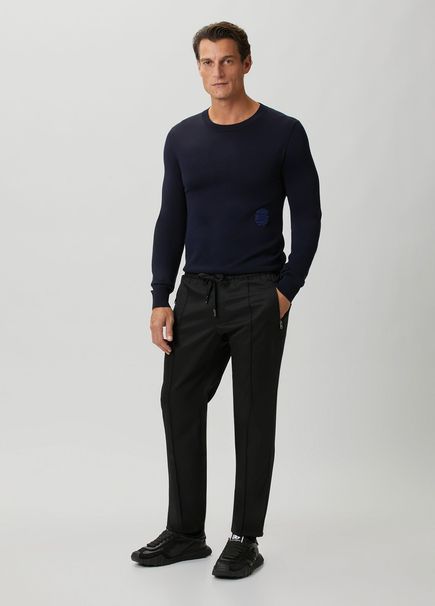 Black Lanyard Wool Trousers