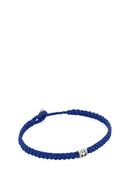 Peace Braided Wax Mens Silver Bracelet
