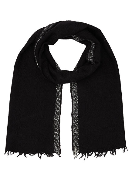 Siyah Yün İpek Karışımlı Unisex Şal