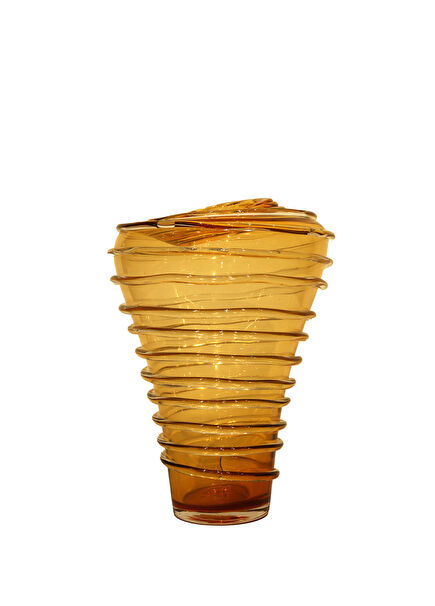 Modern Glass Vase with Amber Ring