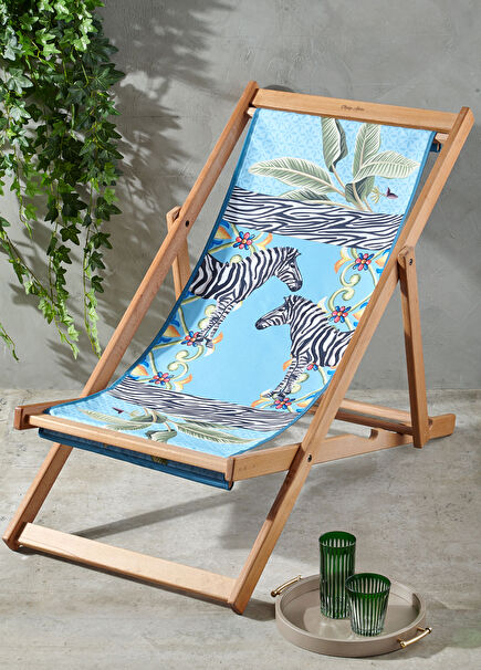 Il Giardino Blue Zebra Patterned Wooden Sunlounger