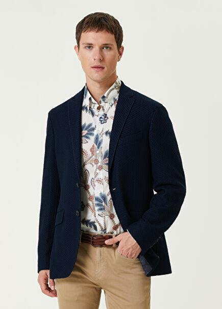 Navy Blue Embossed Textured Jacket