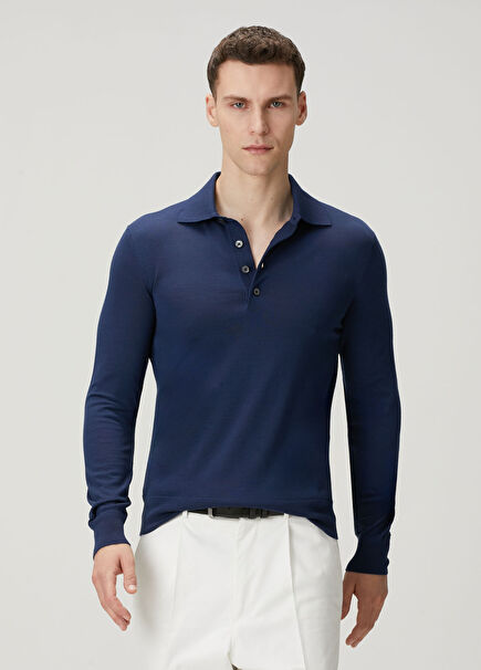 Navy Blue Polo Wool Sweater