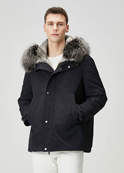 Navy Blue Hooded Parka