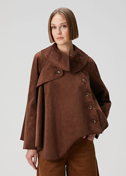 Brown Asymmetrical Corduroy Jacket