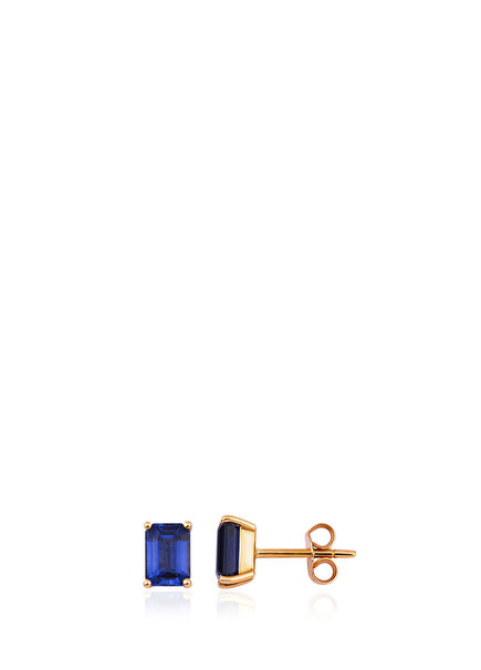 Octagon Cut Sapphire Detailed 18K Gold Women's Earrings