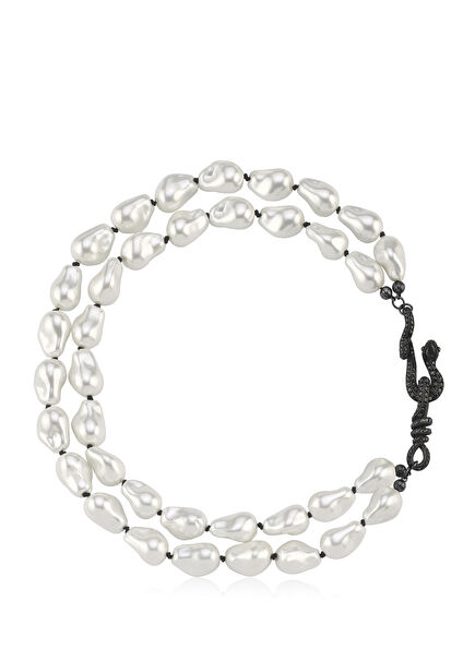 Medusa Black Serpent, Pearl Women's Silver Necklac