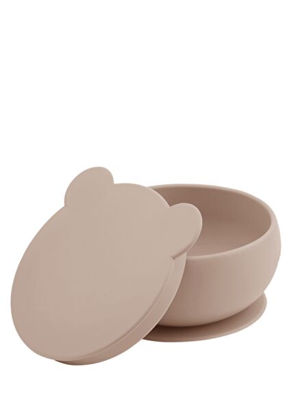 Vakum Tabanlı Bubble Beige Silikon Kapaklı Kase