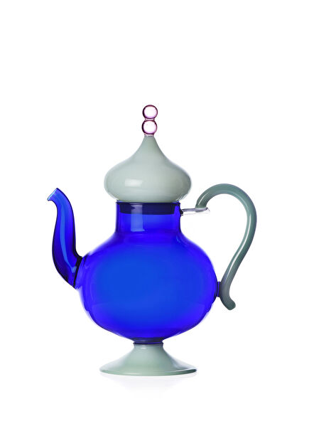 Sogni D'oriente Koleksiyonu Mat Yeşil Kapaklı Mavi Cam Demlik