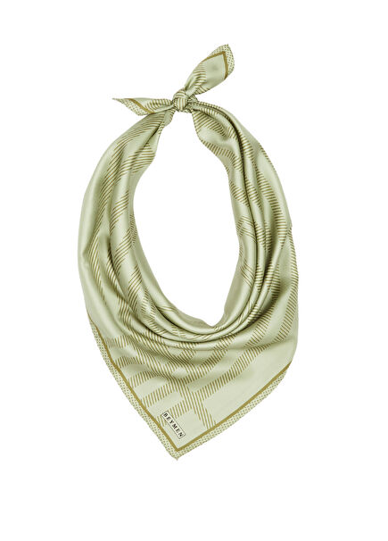 Yeşil Monogram Desenli İpek Eşarp