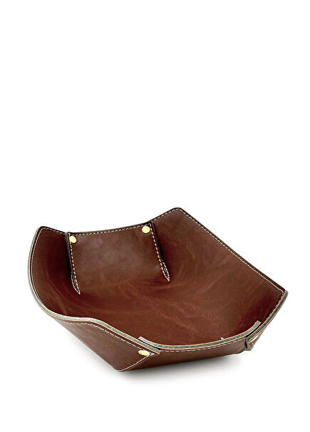 Tan Leather Riveted Bread Basket