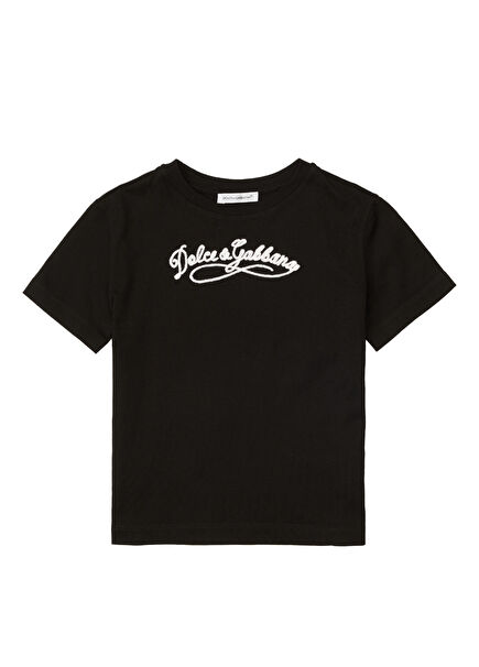 Siyah Logo İşlemeli Kız Çocuk T-shirt