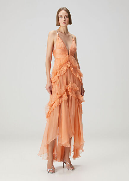 Tomorrowna Salmon Maxi Silk Evening Dress