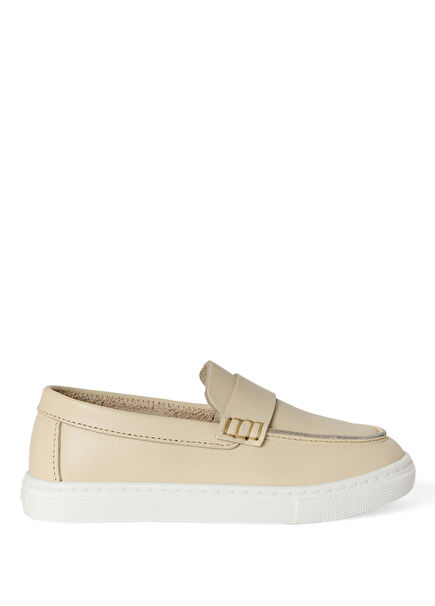 Bej Deri Erkek Çocuk Mokasen Ayakkabı