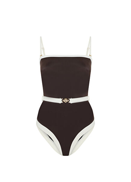 Lunasea Brunette Double Color Belted Strapless Strapless Strappy Women's Swimsuit