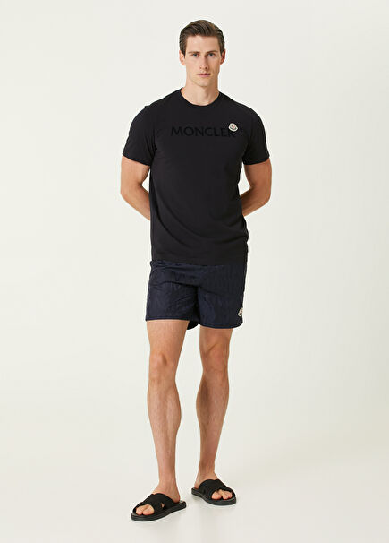 Dark Blue Logo Patterned Swimsuit