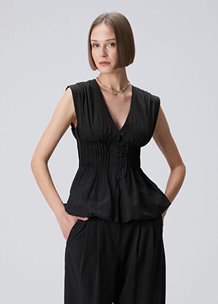 Siyah Nervürlü Bluz