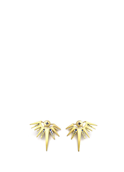 One Navy Blue Enamel 925 Sterling Silver Gold Plated Earrings