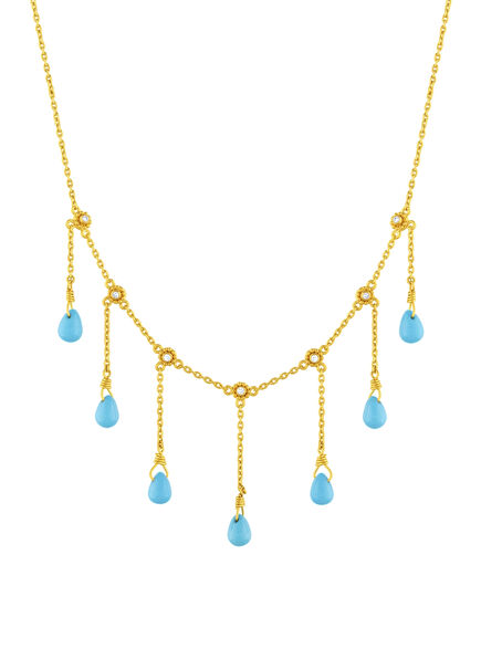 24K Gold Women's Necklace with Drop Cut Turquoise and Diamonds