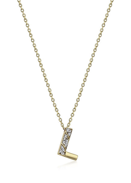 Timeless Initials L Harfli Pırlanta Taşlı 14 Ayar Altın Kadın Kolye