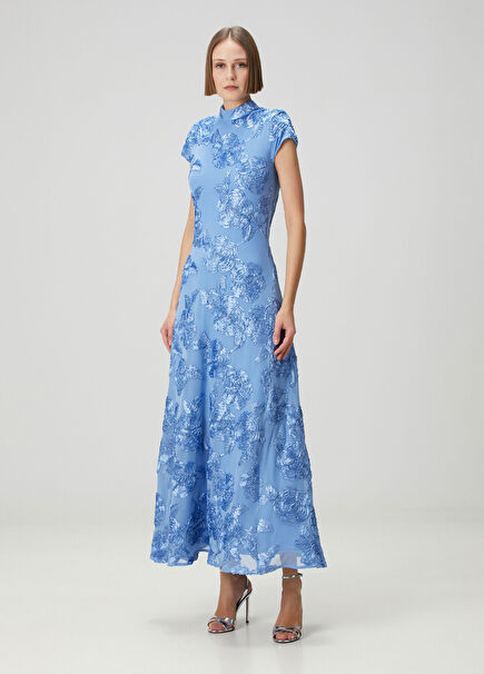 Blue Floral Maxi Evening Dress