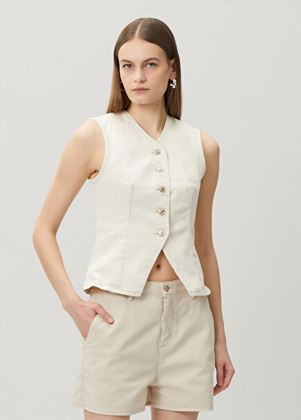 Lady Ekru Denim Yelek