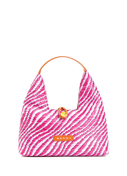 Mini Pembe Lila Çizgili Kadın Çanta
