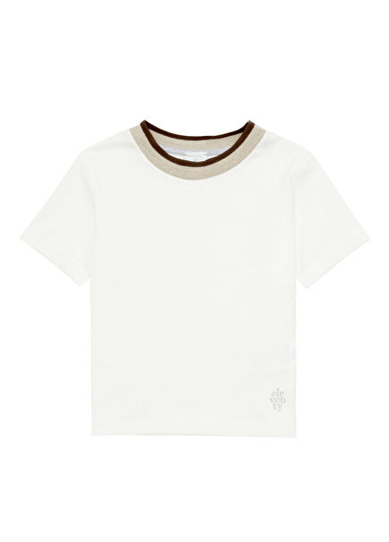 Contrast Collar Detail Boys' Beige T-shirt