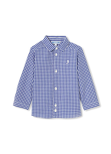 Dark Blue Gingham Long Sleeve Baby Boy Shirt