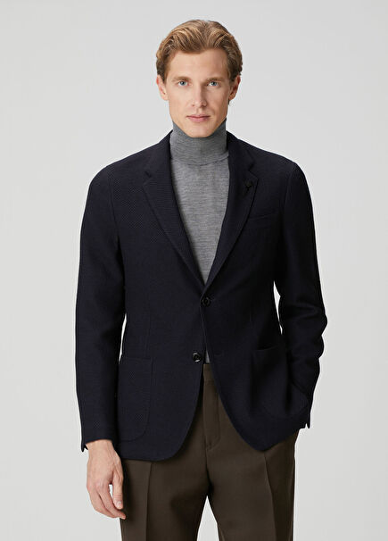 Navy Blue Wool Knit Jacket