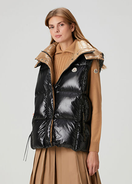 Siyah Kapüşonlu Puff Yelek