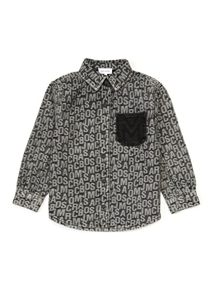 Siyah Logo Desenli Erkek Çocuk Dış Gömlek
