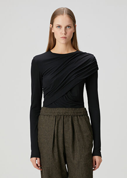 Dressi Siyah Drapeli Bluz