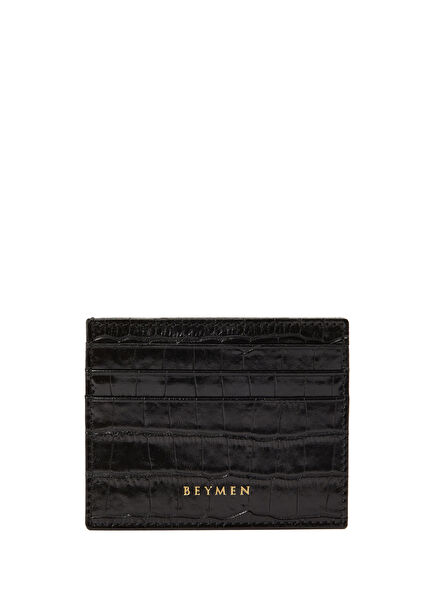Black Crocodile Textured Women's Leather Card Hold