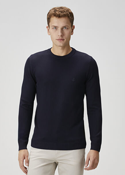 Navy Blue Logo Embroidered Sweater