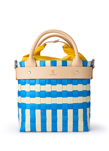 Aperlai Basket Bag Mavi El Yapımı Kadın Omuz Çantası