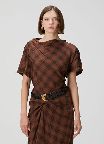 Neyela Brown Plaid Blouse