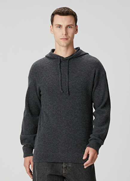 Raxow Antrasit Kapüşonlu Yün Kazak