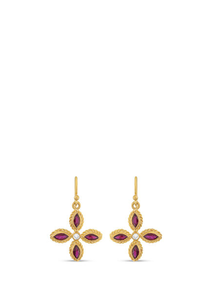 Markiz Yakut ve Pırlanta 24 Ayar Altın Kadın Küpe