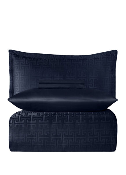 Bovari Navy Blue 100% Cotton Double Duvet Cover Set 200 x 220 cm