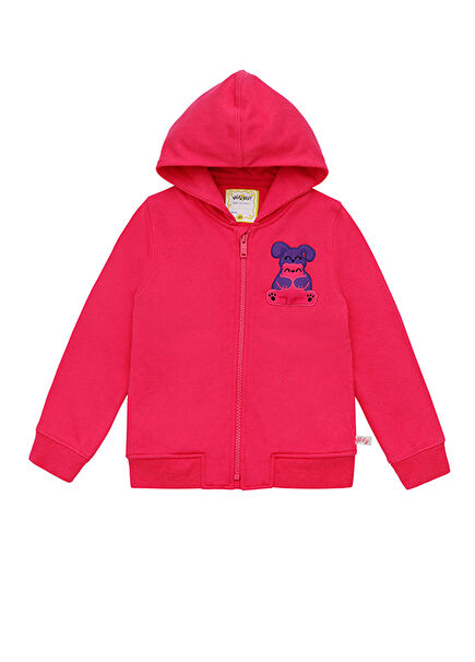Fuşya Kapüşonlu Fermuarlı Ses Çıkaran Unisex Çocuk Sweatshirt