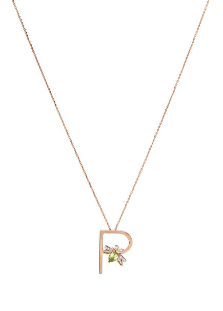 Letters Kadın P Harfi Peridot Pırlanta Altın Kolye