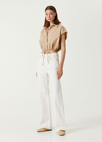 70s Kırık Beyaz Wide Leg Jean Pantolon